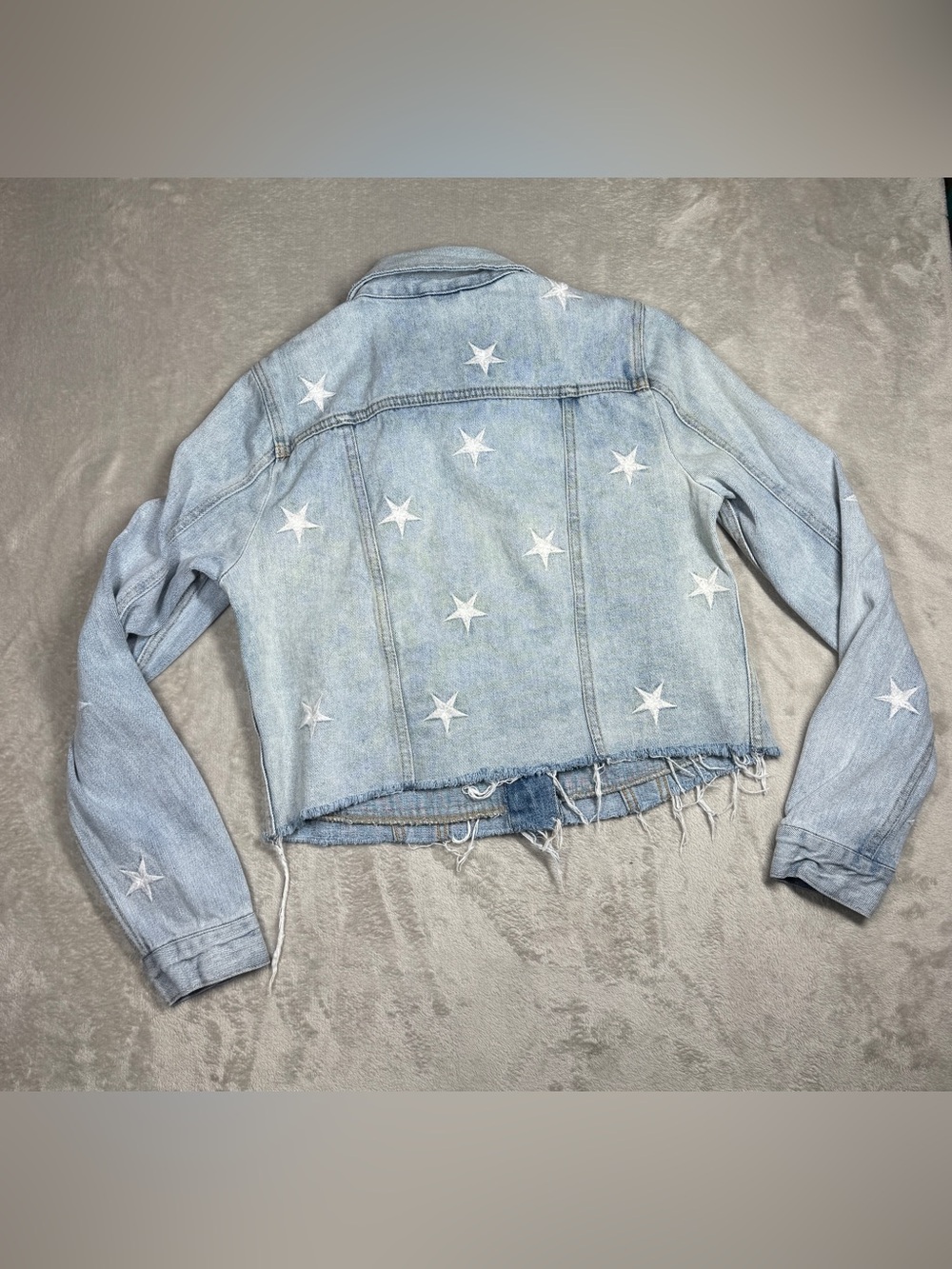 Pistola Brando Embroidered Star Distressed Cut Off Denim Blue Jean Jacket Small - Picture 10 of 15